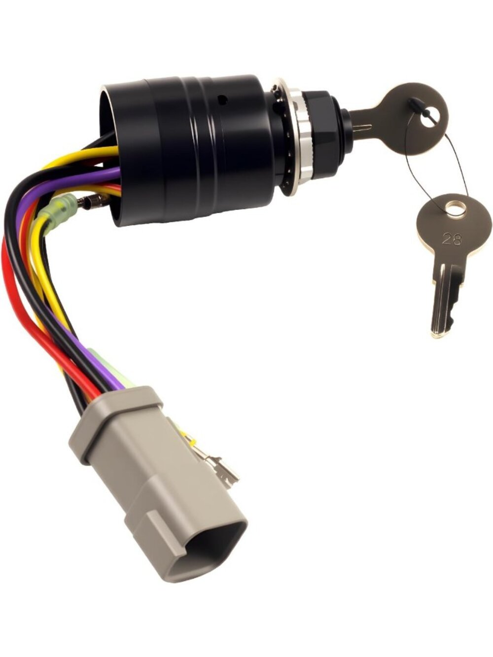 Universal 3-Position Ignition Switch with 2 Keys for Boats - 6 Wire, 8 Pin